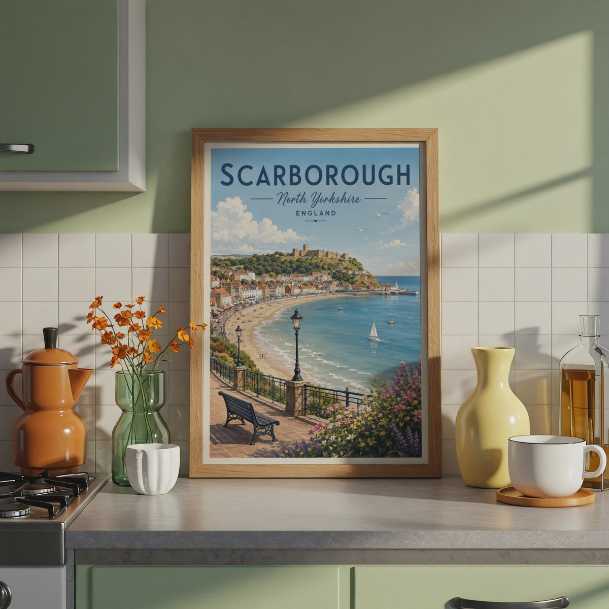 Scarborough Poster, North Yorkshire Travel Print, English Seaside Wall Art