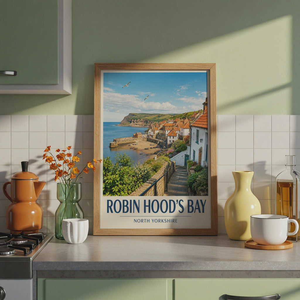 Robin Hood's Bay Poster, North Yorkshire Coast Wall Art, Travel Print, Seaside Village