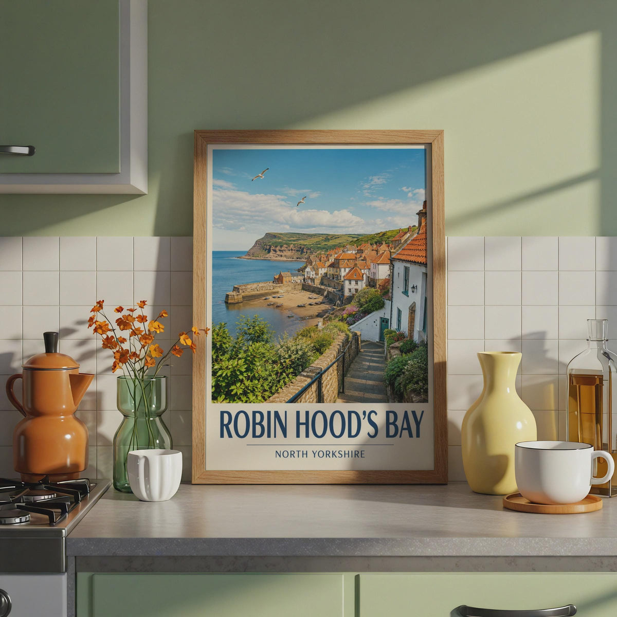 Robin Hood's Bay Poster, North Yorkshire Coast Wall Art, Travel Print, Seaside Village