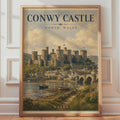 Conwy Castle North Wales Poster, Welsh Castle Wall Art, Vintage Travel Print