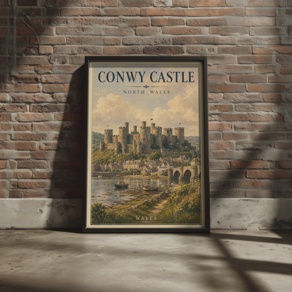 Conwy Castle North Wales Poster, Welsh Castle Wall Art, Vintage Travel Print