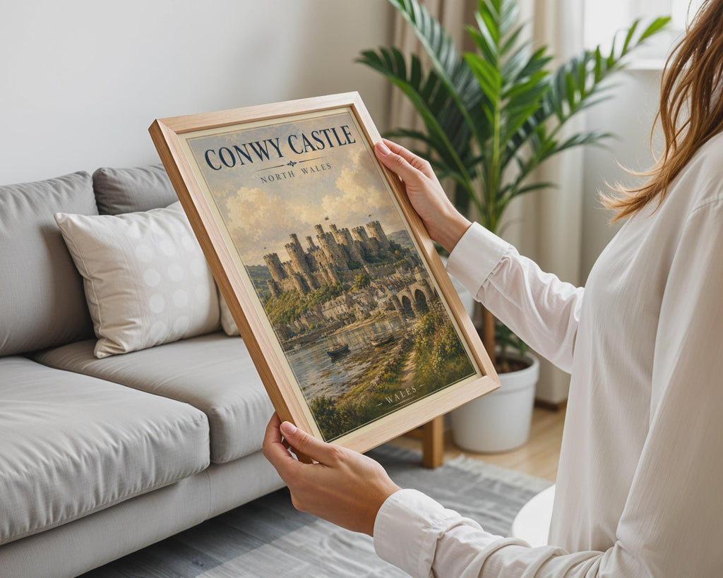 Conwy Castle North Wales Poster, Welsh Castle Wall Art, Vintage Travel Print