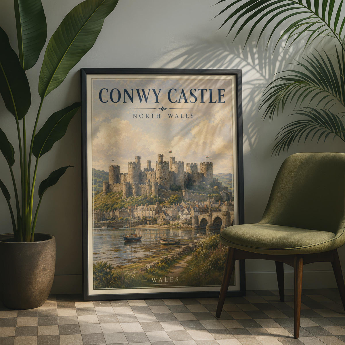 Conwy Castle North Wales Poster, Welsh Castle Wall Art, Vintage Travel Print