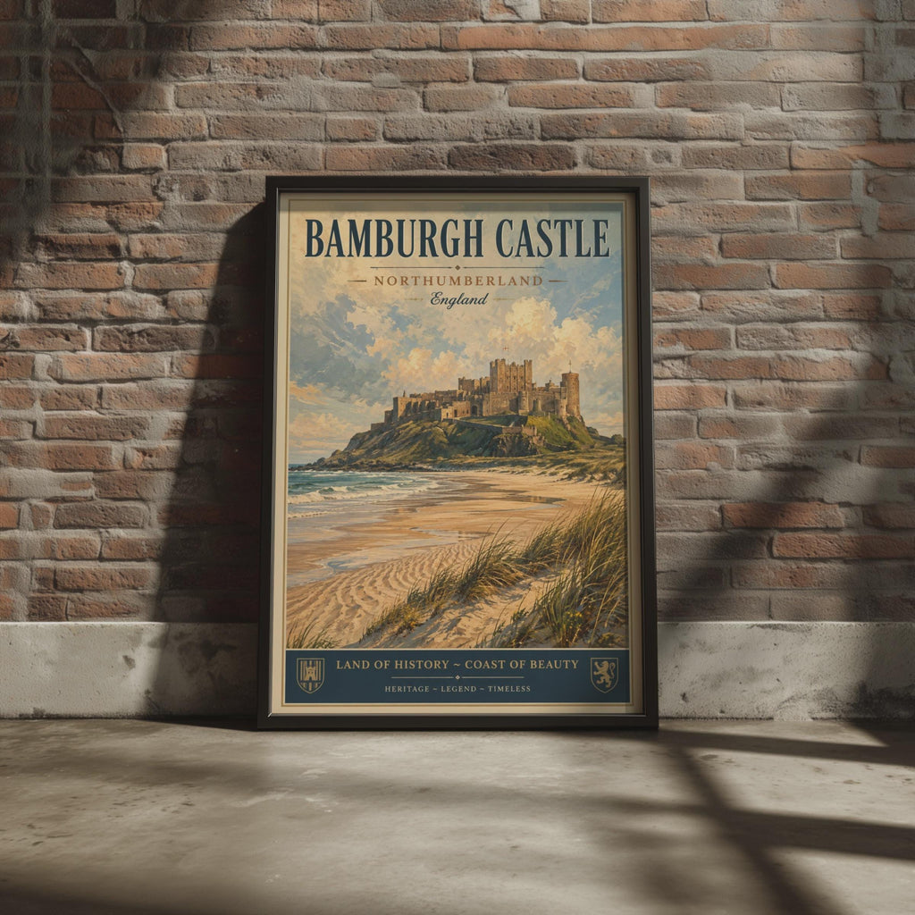 Bamburgh Castle Poster, Northumberland England, Vintage Travel Wall Art Print