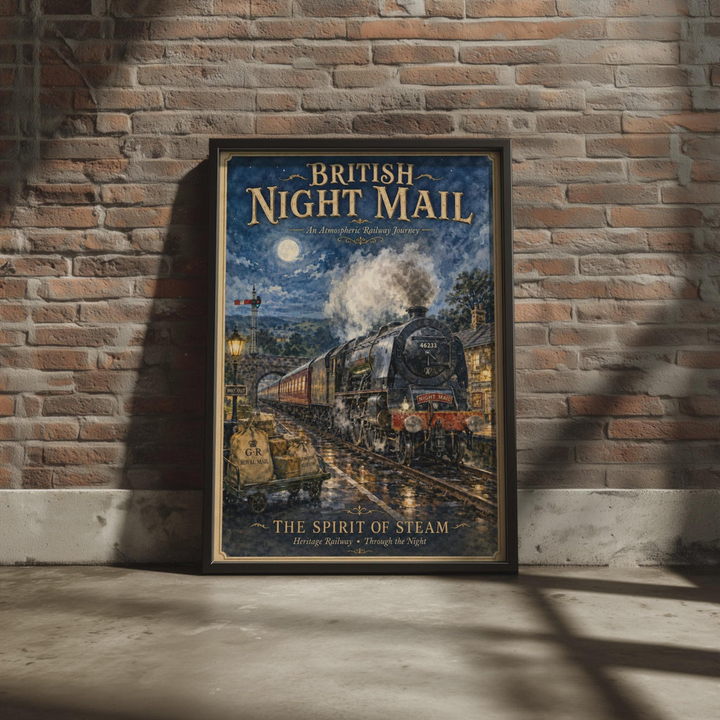 British Night Mail Steam Train Poster, Vintage Railway Wall Art, Heritage Print