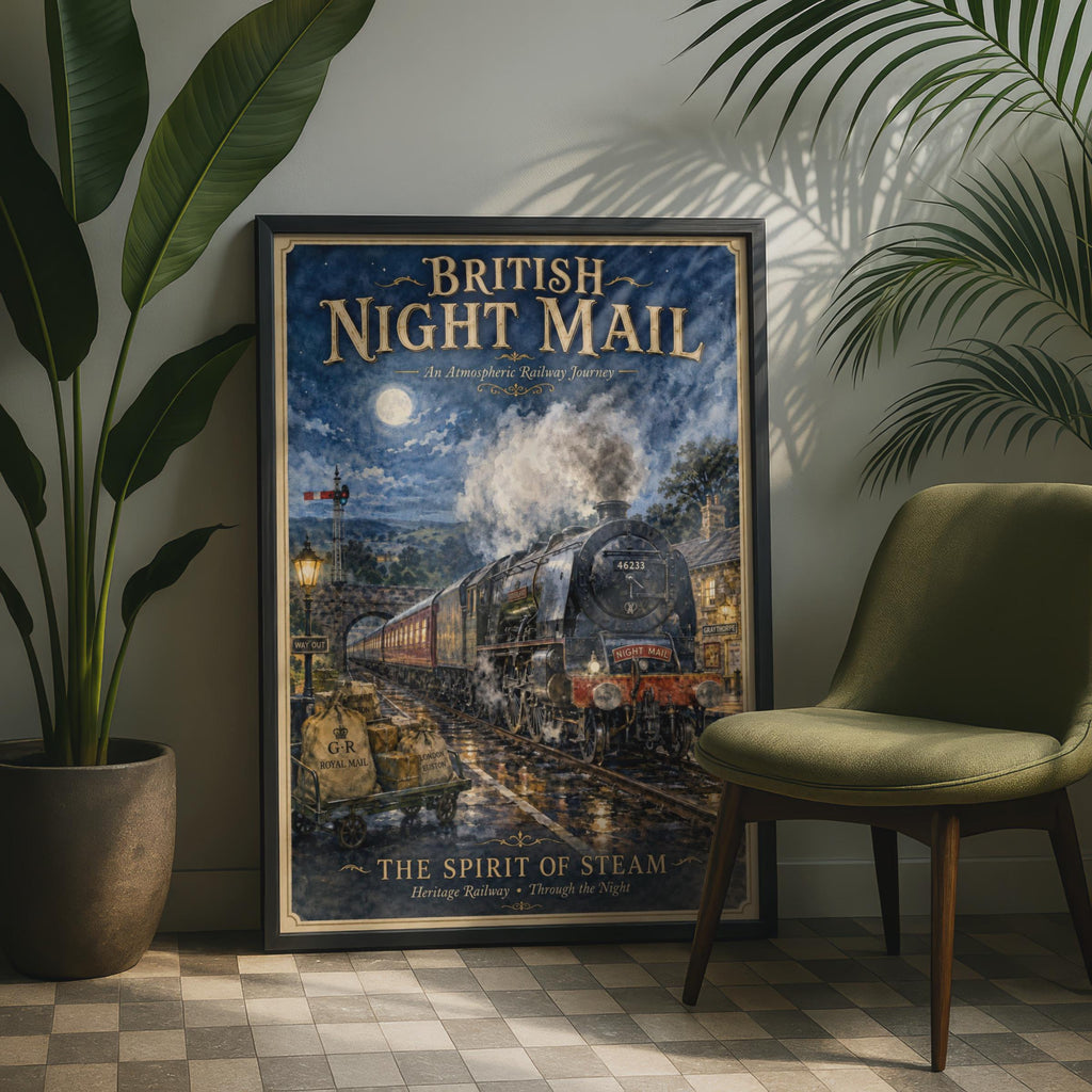 British Night Mail Steam Train Poster, Vintage Railway Wall Art, Heritage Print