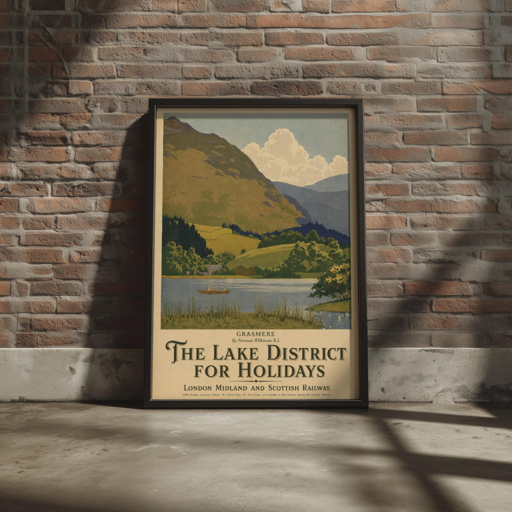 Lake District Vintage Travel Poster, Grasmere LMS Railway Wall Art Print