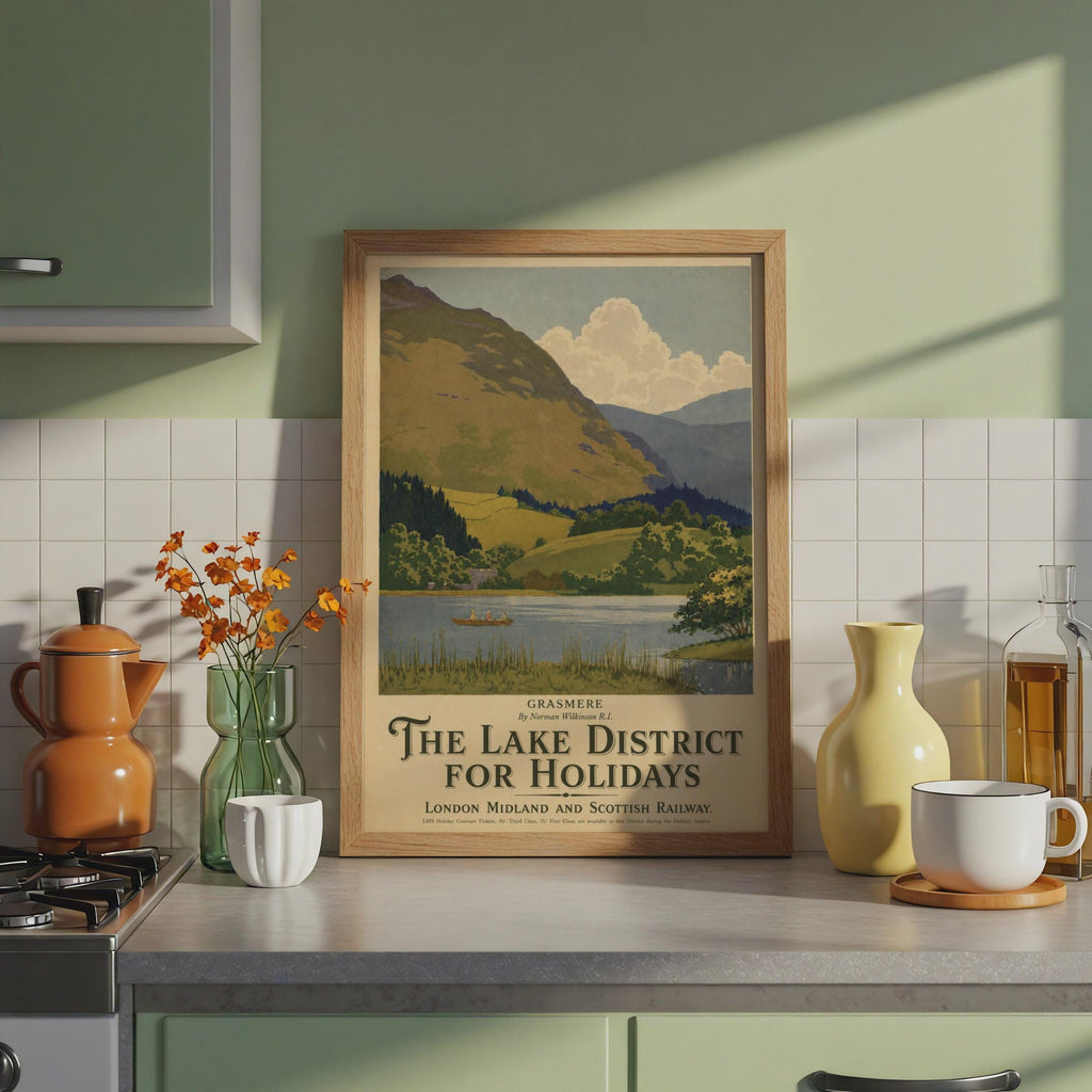Lake District Vintage Travel Poster, Grasmere LMS Railway Wall Art Print