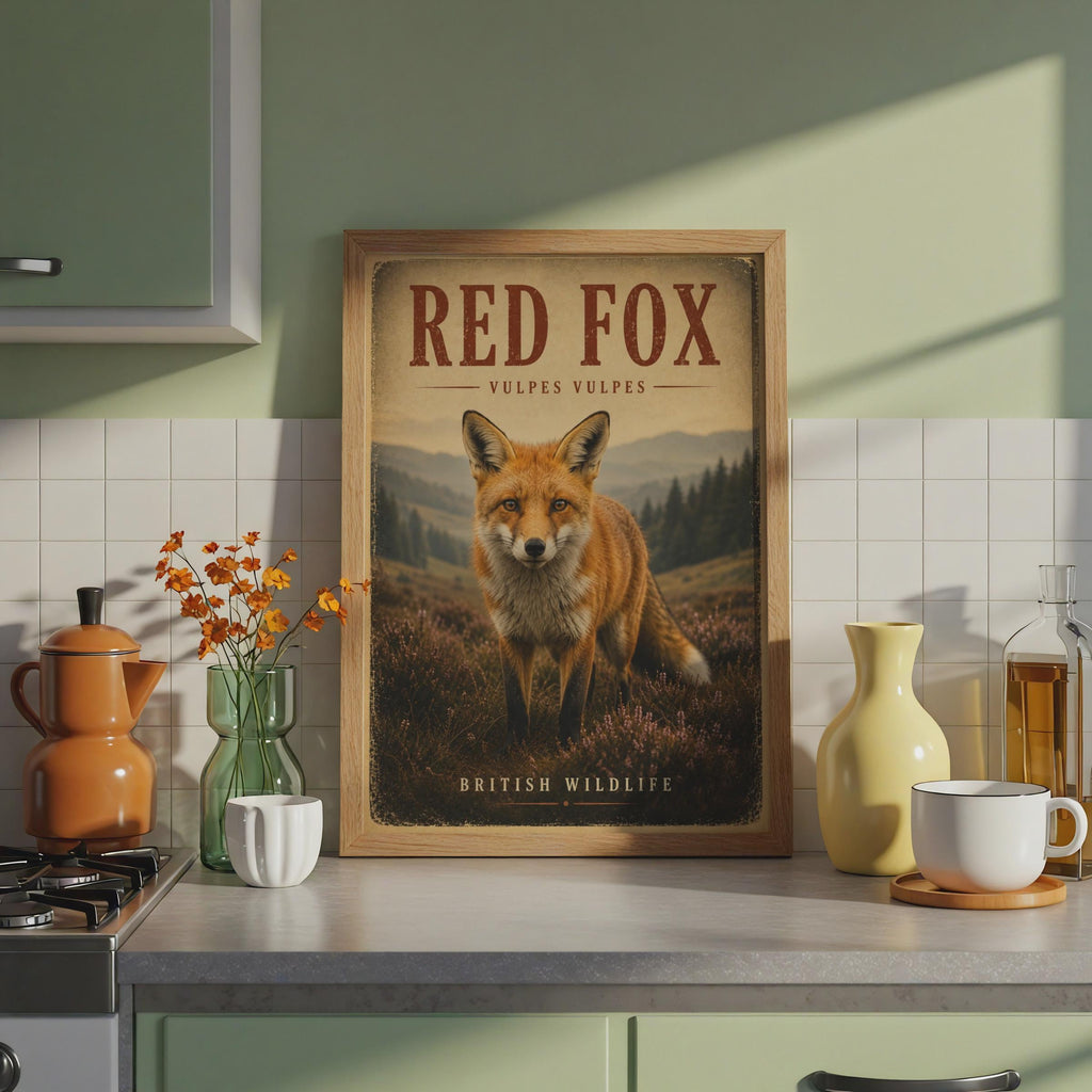 Red Fox Poster, British Wildlife Wall Art, Vulpes Vulpes Vintage Nature Print