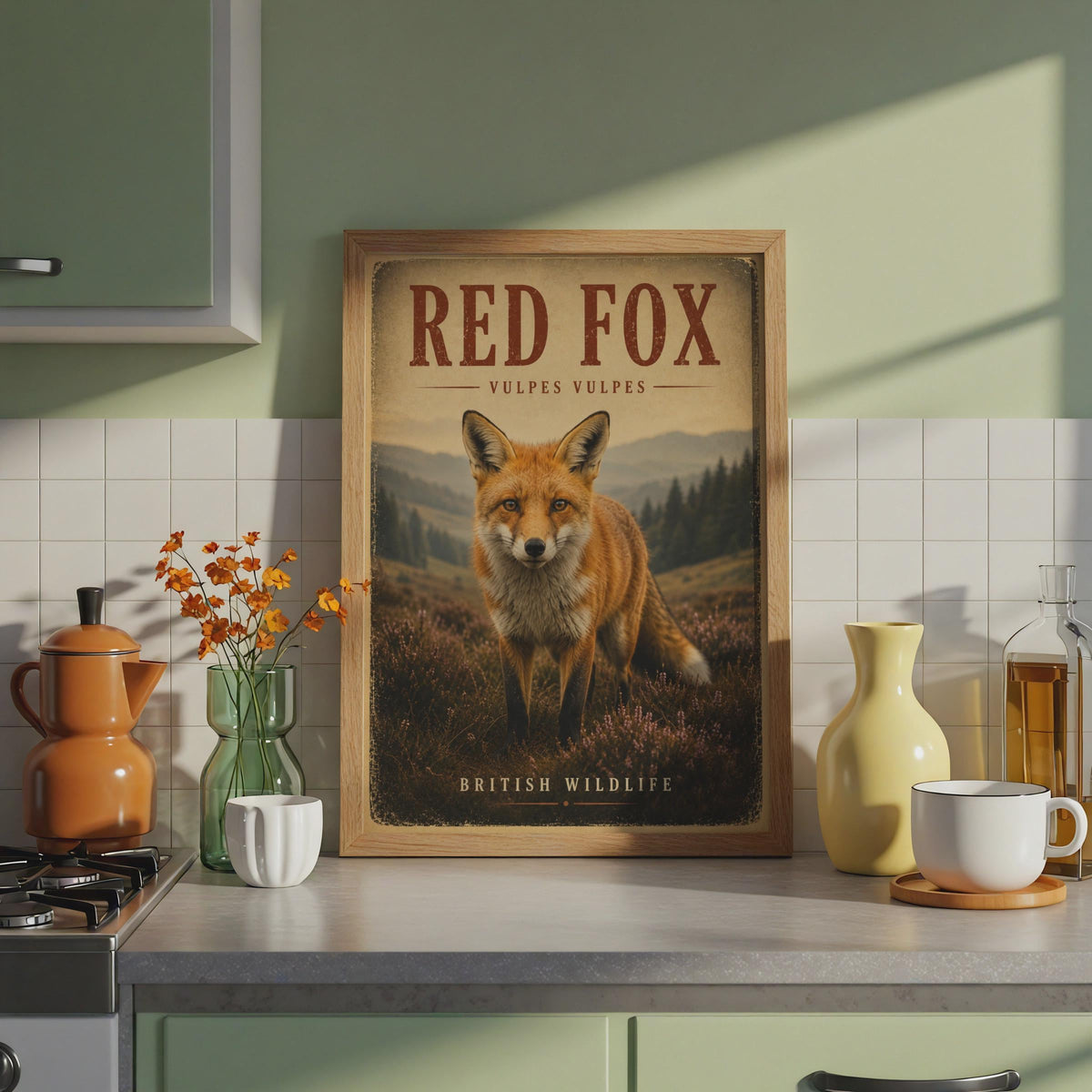 Red Fox Poster, British Wildlife Wall Art, Vulpes Vulpes Vintage Nature Print