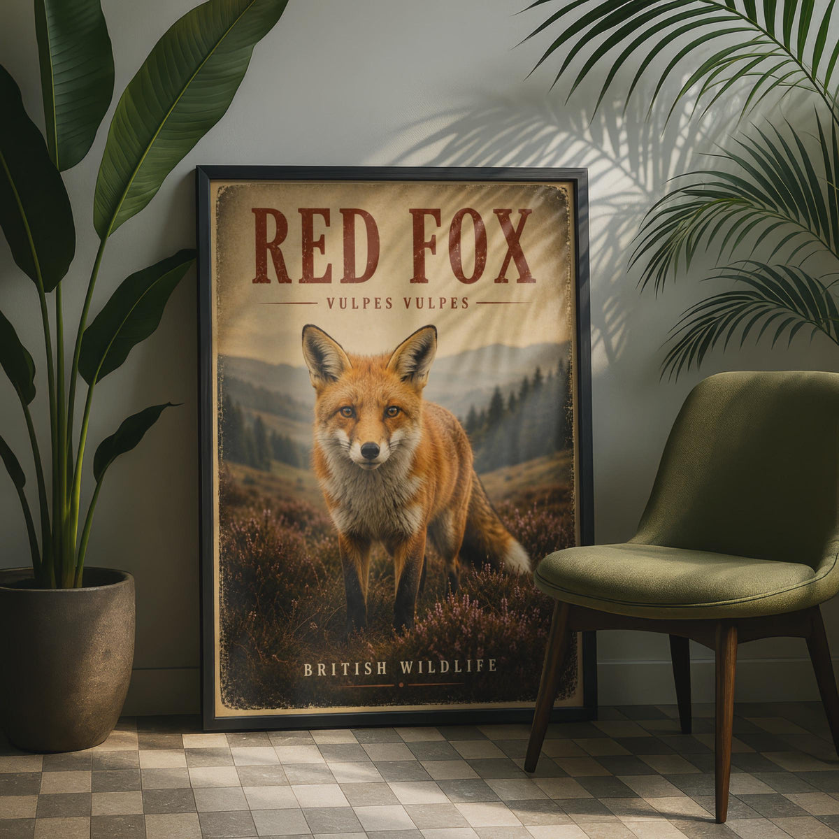 Red Fox Poster, British Wildlife Wall Art, Vulpes Vulpes Vintage Nature Print