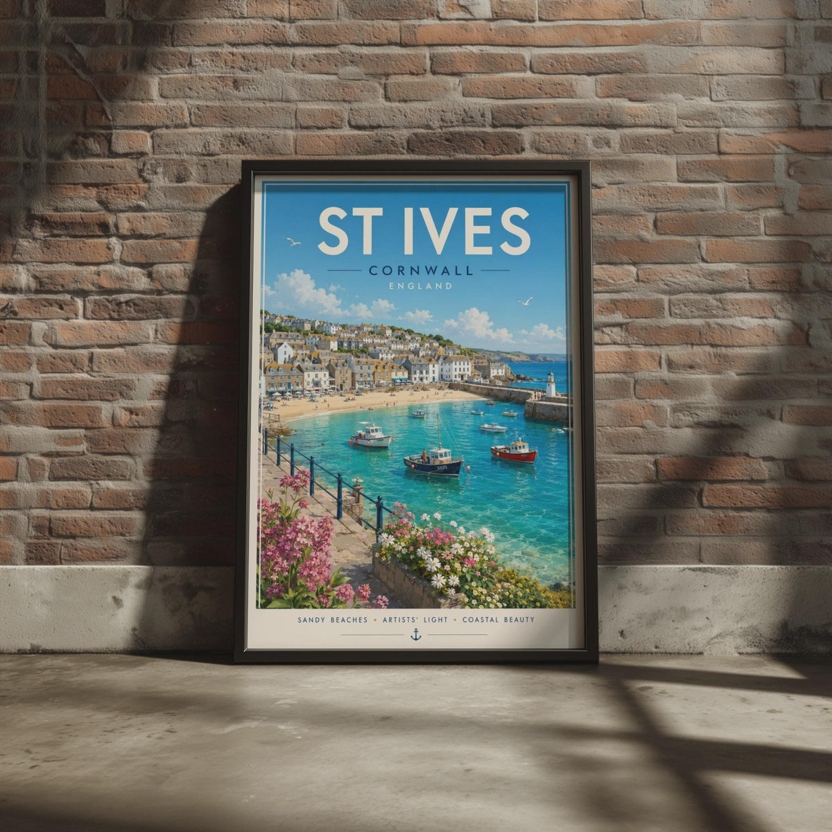 St Ives Cornwall Travel Poster, Retro Seaside Wall Art Print, Harbour Beach Decor