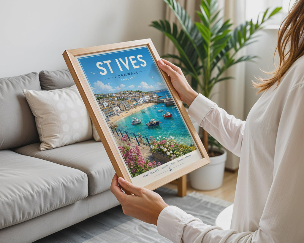 St Ives Cornwall Travel Poster, Retro Seaside Wall Art Print, Harbour Beach Decor