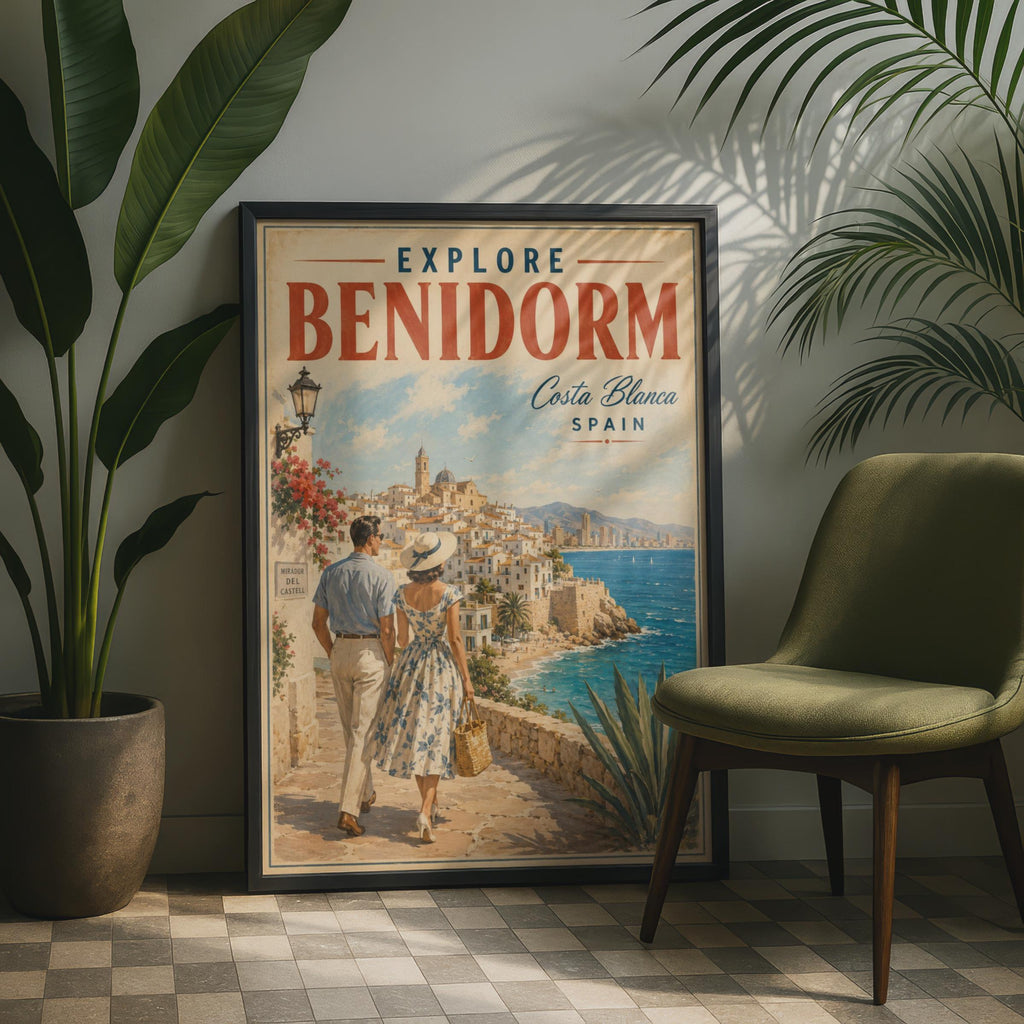 Benidorm Vintage Travel Poster, Costa Blanca Spain Seaside Art Print