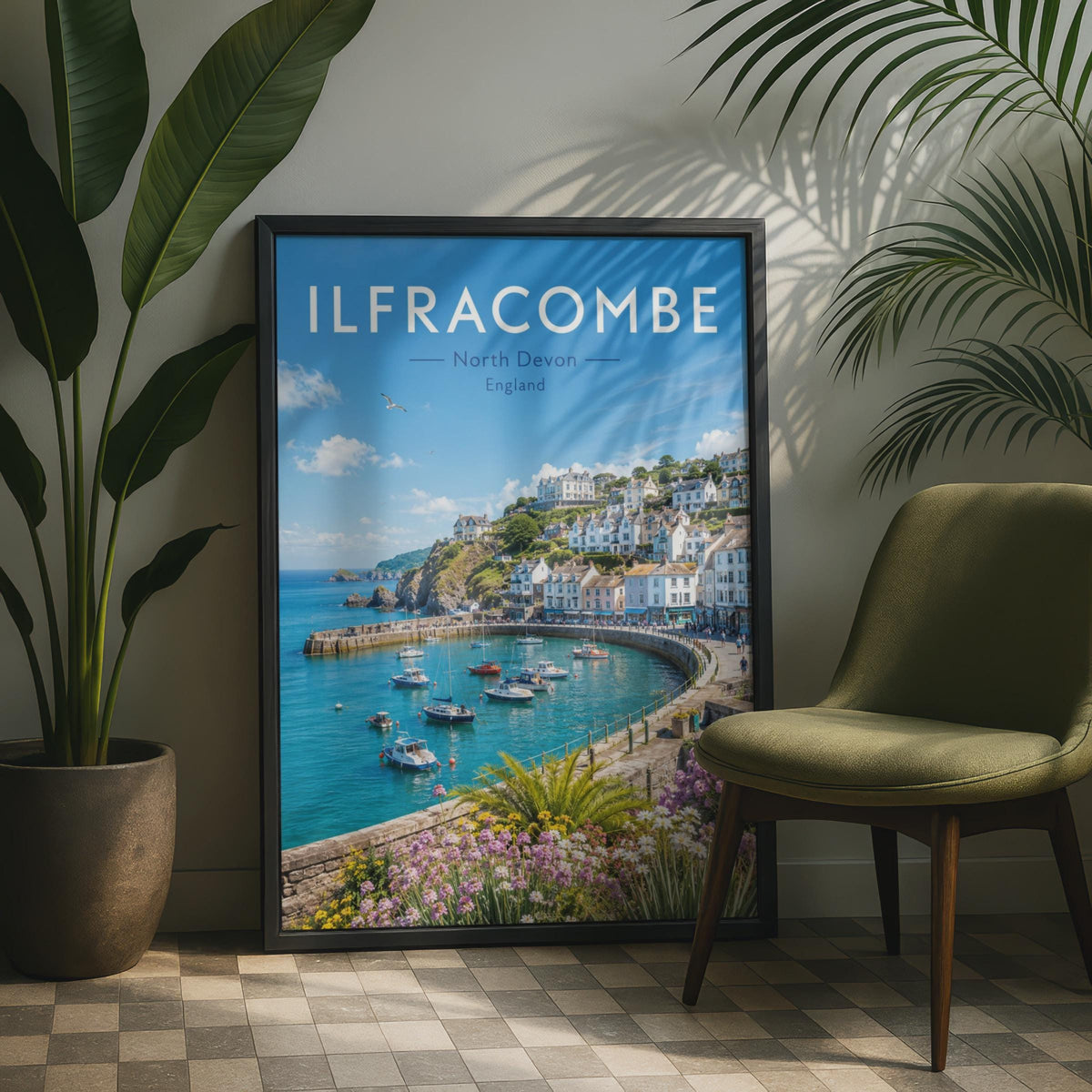 Ilfracombe Harbour Print, North Devon Coastal Wall Art, Retro Travel Poster, Seaside Decor