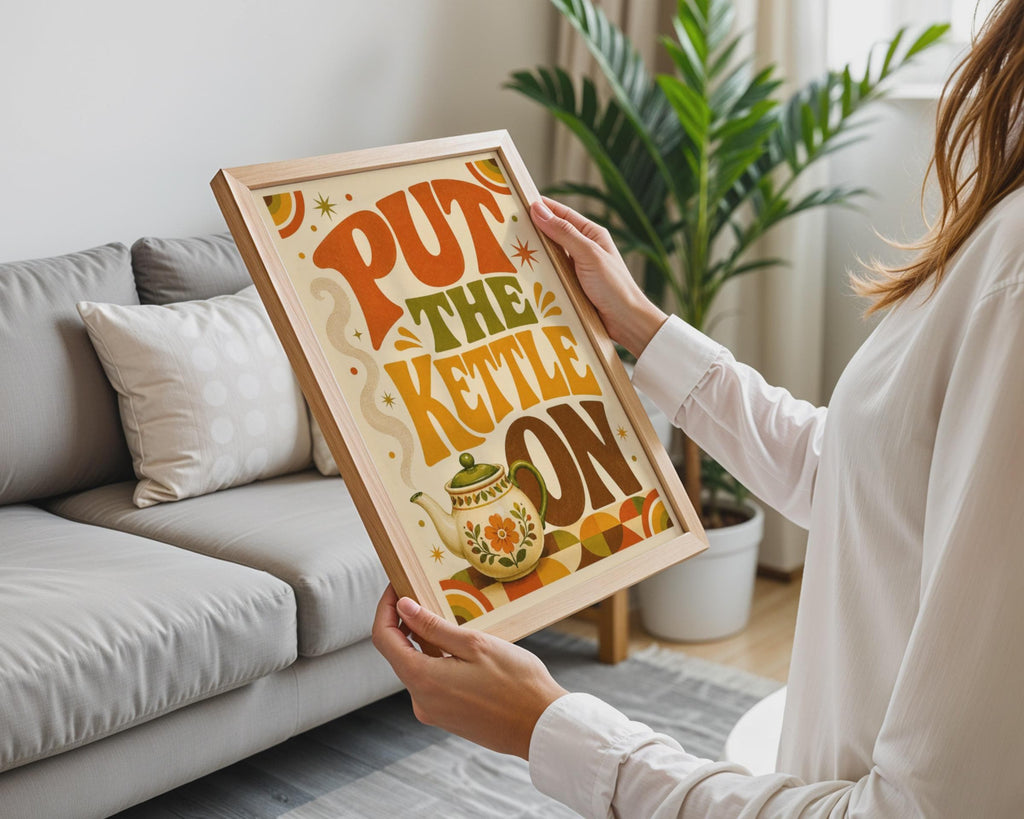 Retro Tea Poster, 70s Kitchen Wall Art, Groovy Typography Print, Boho Home Decor