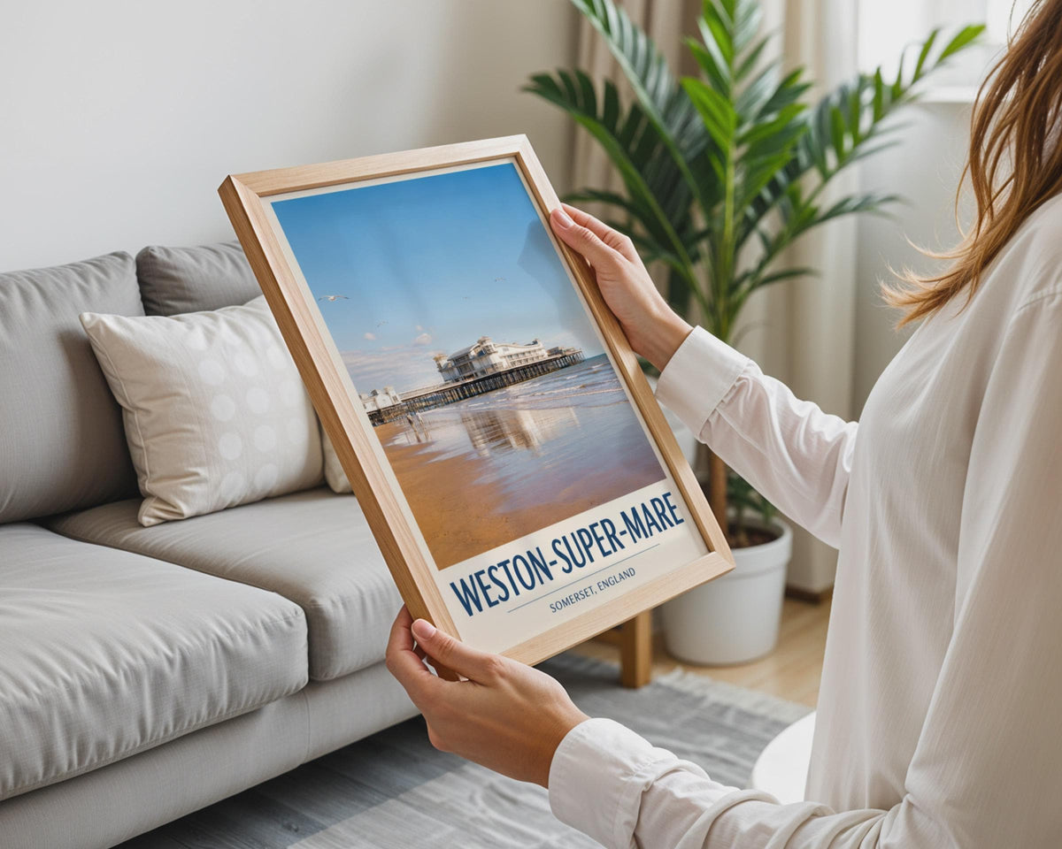Weston-Super-Mare Grand Pier Poster, Somerset England Beach Wall Art