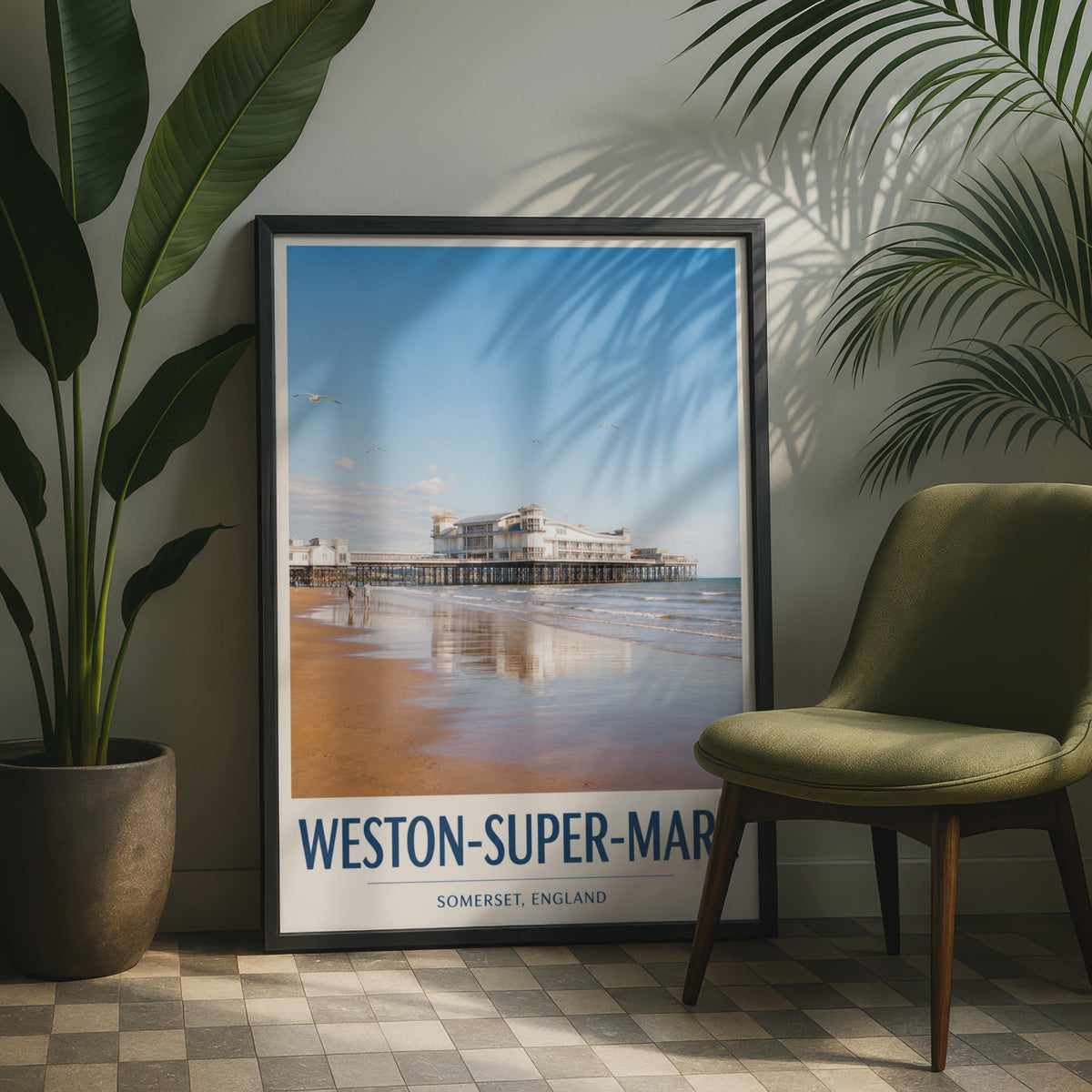 Weston-Super-Mare Grand Pier Poster, Somerset England Beach Wall Art