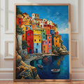Cinque Terre Houses Print, Italian Coastal Village Wall Art, Mediterranean Sea View Poster