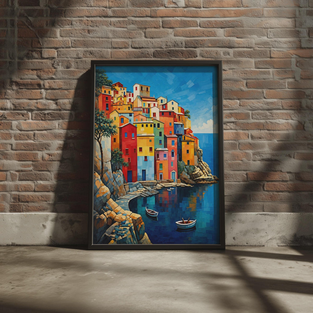 Cinque Terre Houses Print, Italian Coastal Village Wall Art, Mediterranean Sea View Poster