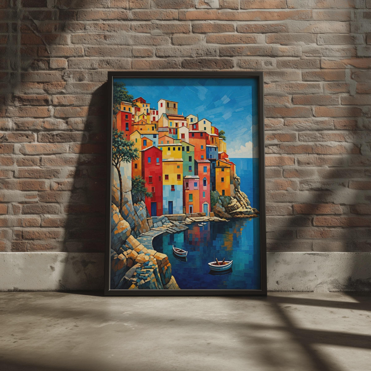 Cinque Terre Houses Print, Italian Coastal Village Wall Art, Mediterranean Sea View Poster