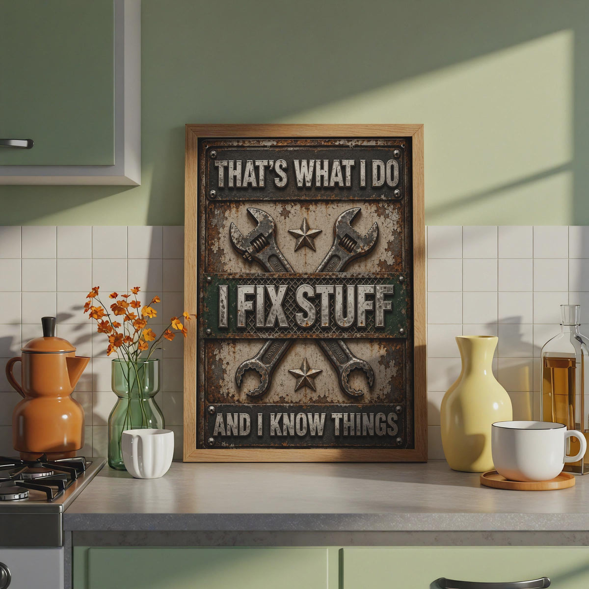 Mechanic Poster, I Fix Stuff And Know Things, Rustic Garage Wall Art Him