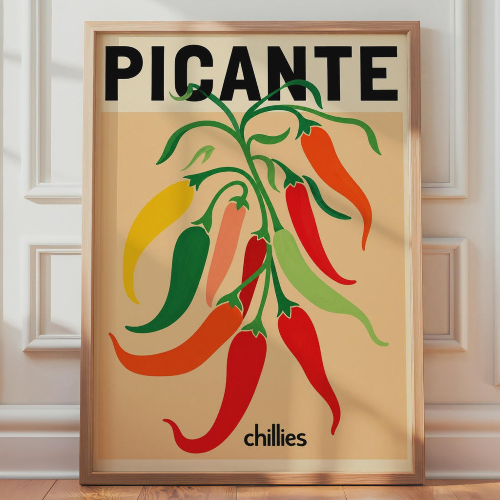 Picante Chillies Print, Retro Food Poster, Colourful Kitchen Wall Art Print