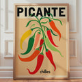 Picante Chillies Print, Retro Food Poster, Colourful Kitchen Wall Art Print