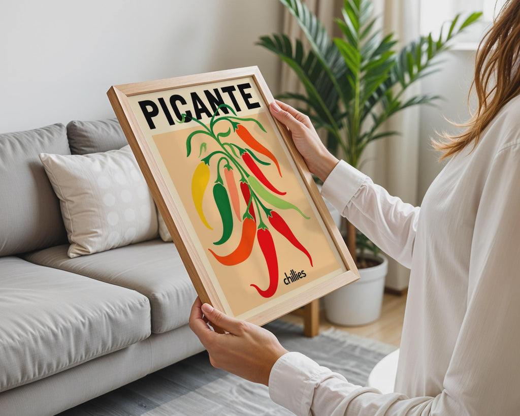 Picante Chillies Print, Retro Food Poster, Colourful Kitchen Wall Art Print