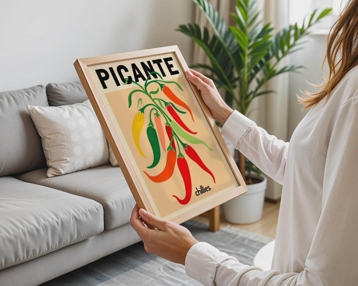 Picante Chillies Print, Retro Food Poster, Colourful Kitchen Wall Art Print