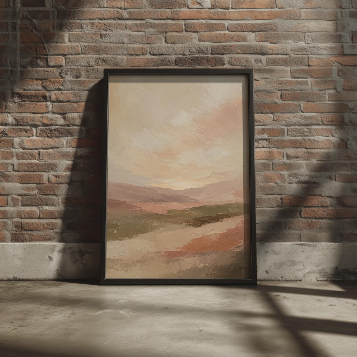 Abstract Landscape Print, Earthy Sunset Valley, Boho Neutral Wall Art