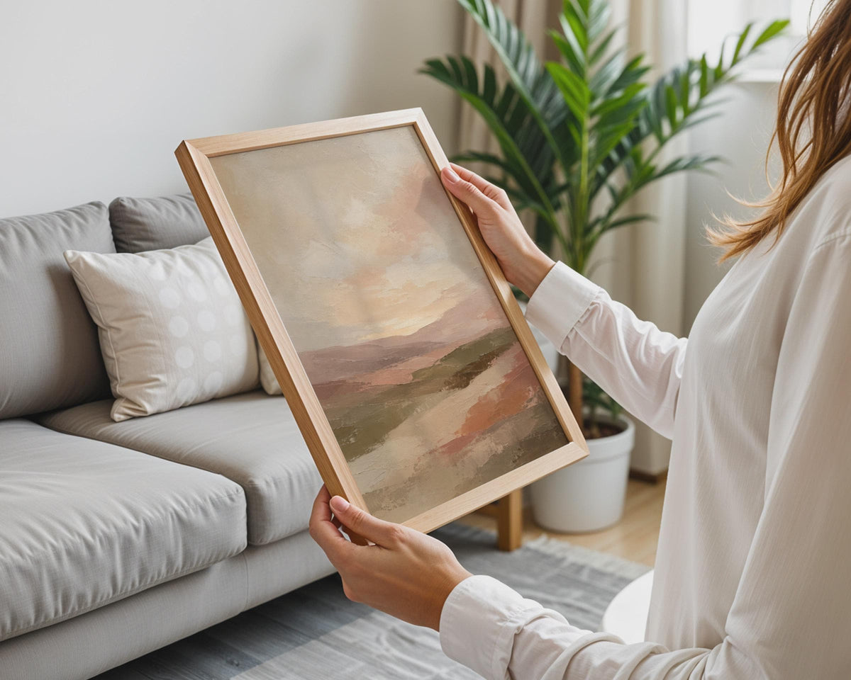 Abstract Landscape Print, Earthy Sunset Valley, Boho Neutral Wall Art