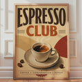 Espresso Club Retro Coffee Poster, Mid Century Cafe Wall Art, Terracotta Tones Print