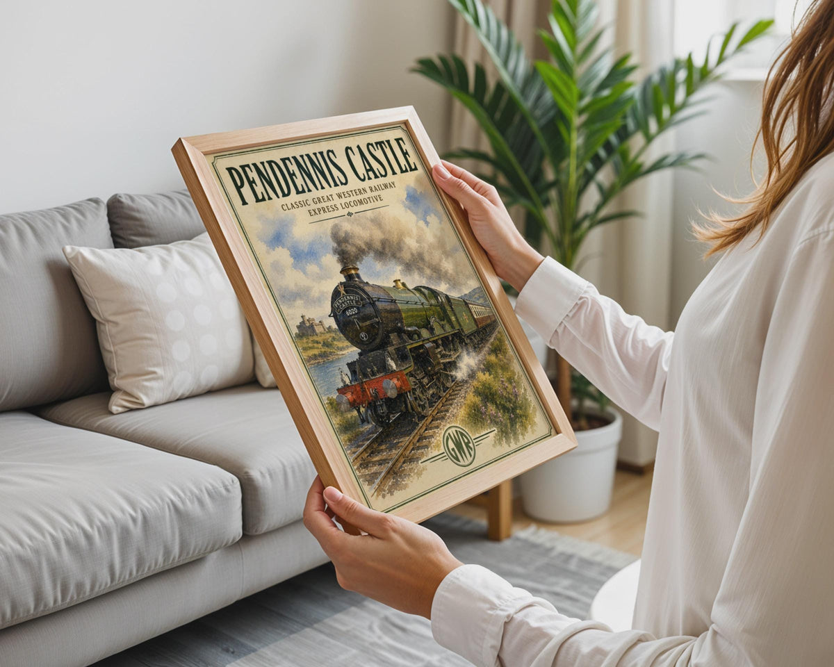 Pendennis Castle GWR Steam Train Poster, Vintage Watercolour Art Print