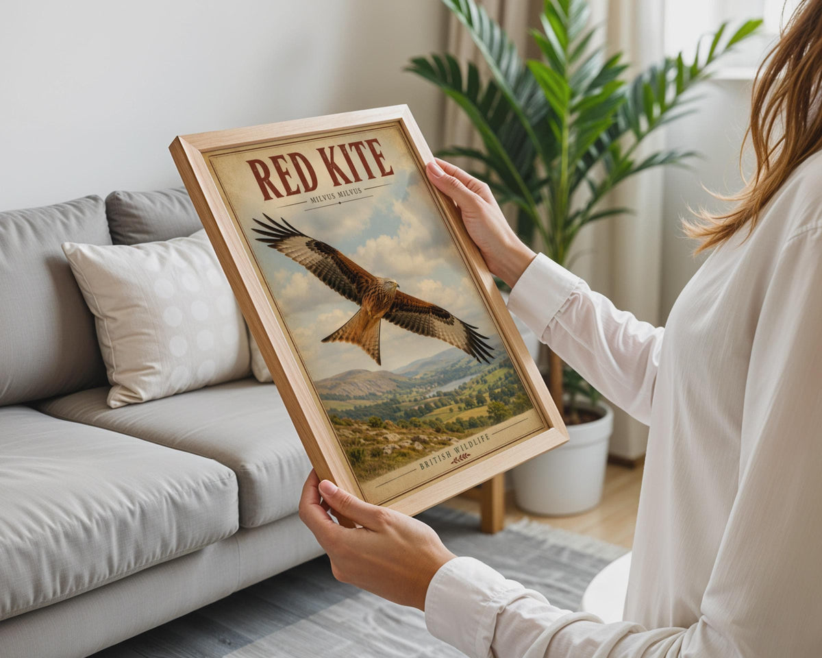 Red Kite Print, Milvus Milvus Bird Art, Vintage British Wildlife Poster