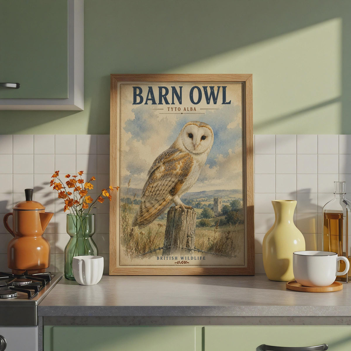 Barn Owl Print, British Wildlife Poster, Tyto Alba Watercolour Bird Wall Art