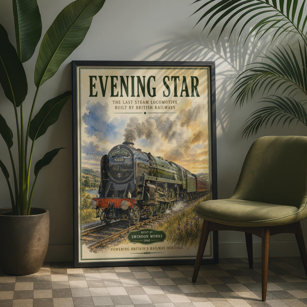 Evening Star 92220 Steam Train Poster, British Railways Vintage Wall Art Print