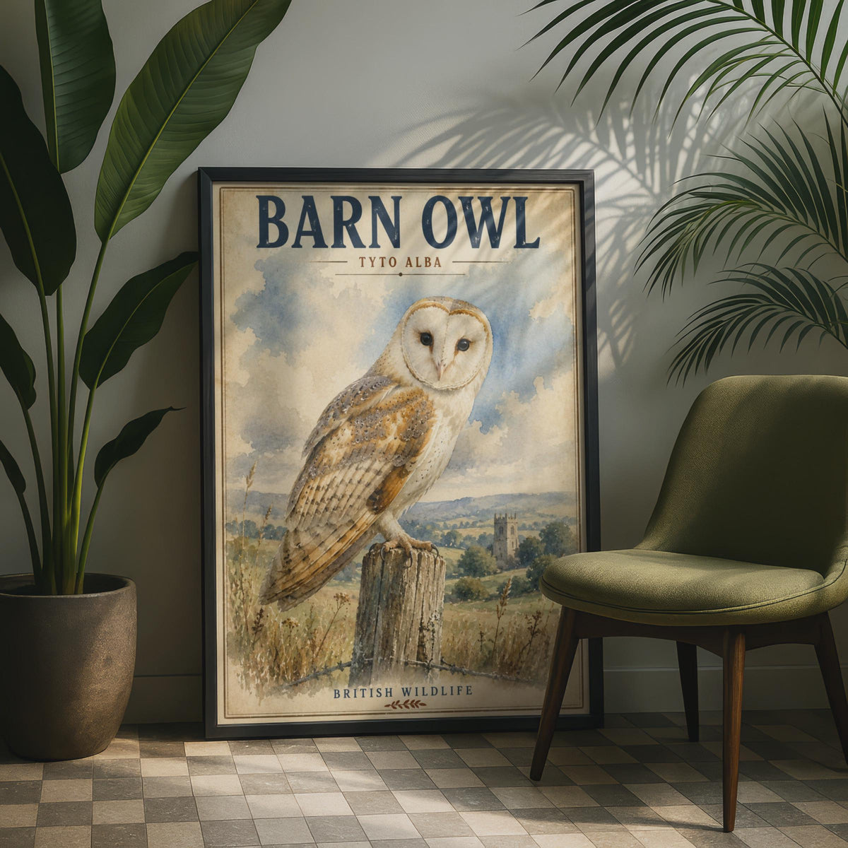 Barn Owl Print, British Wildlife Poster, Tyto Alba Watercolour Bird Wall Art