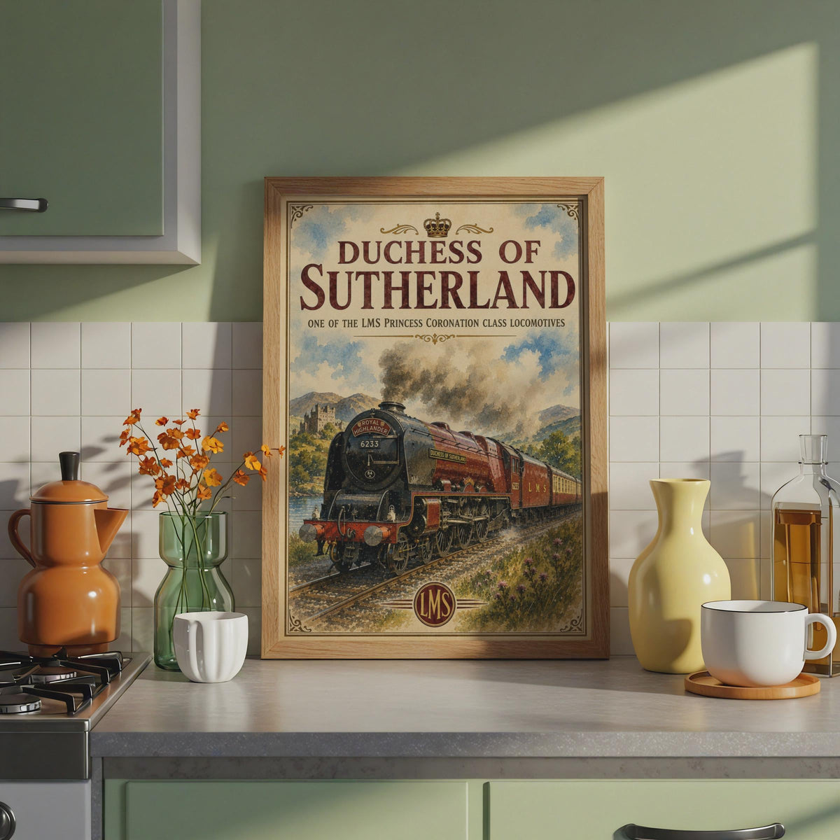 Duchess of Sutherland LMS Steam Train Poster, Vintage Railway Wall Art Print