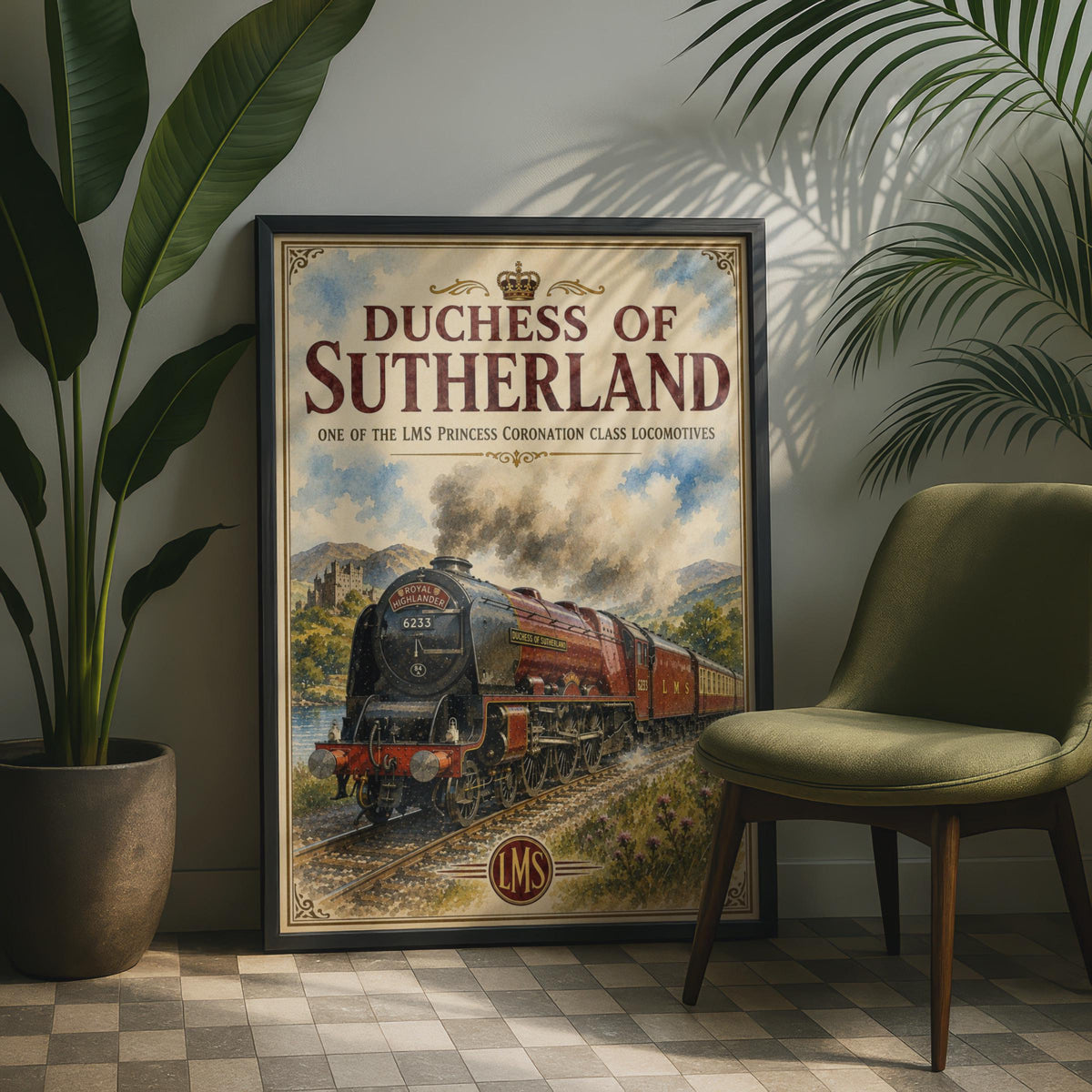 Duchess of Sutherland LMS Steam Train Poster, Vintage Railway Wall Art Print