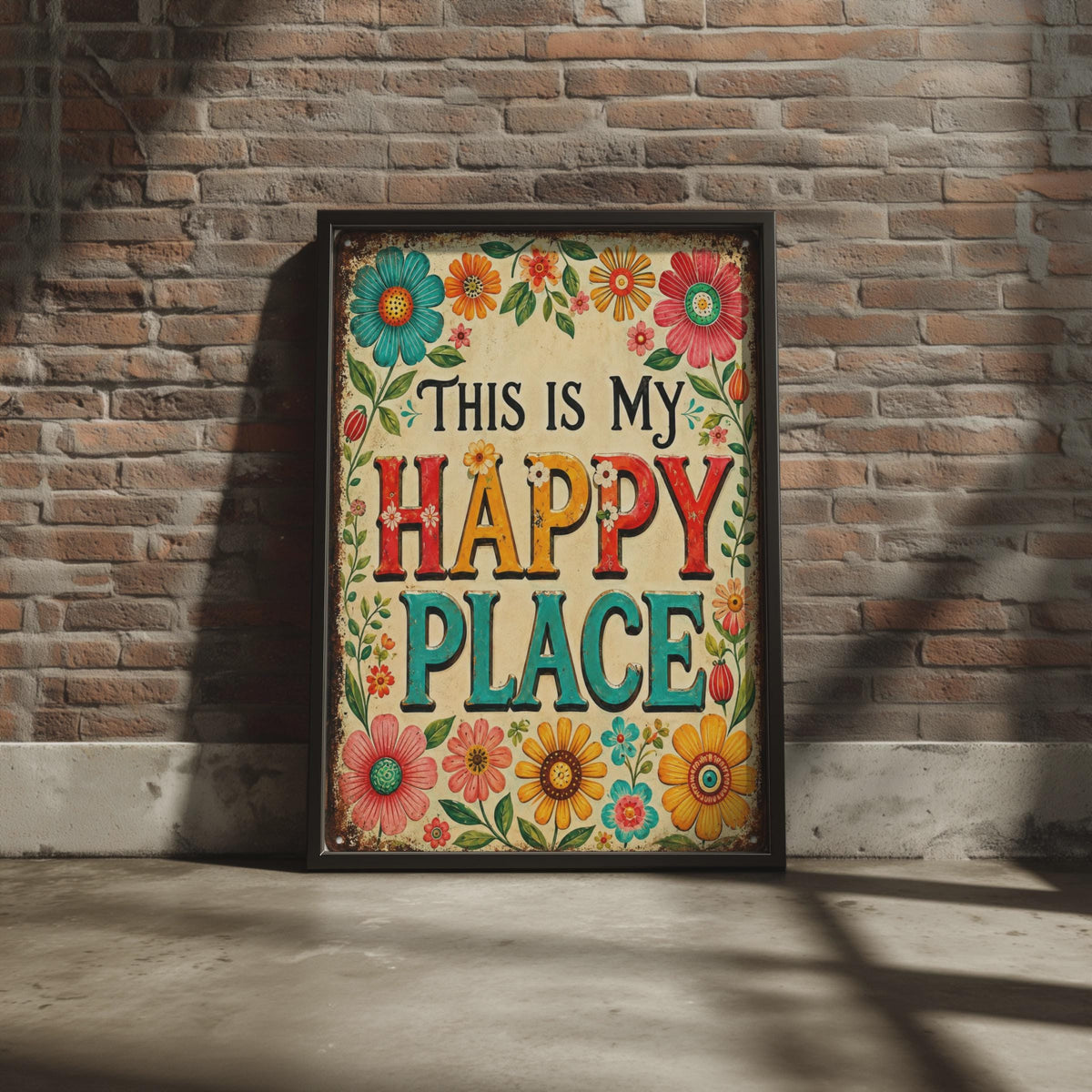 This Is My Happy Place Retro Floral Print, Colourful Boho Wall Art