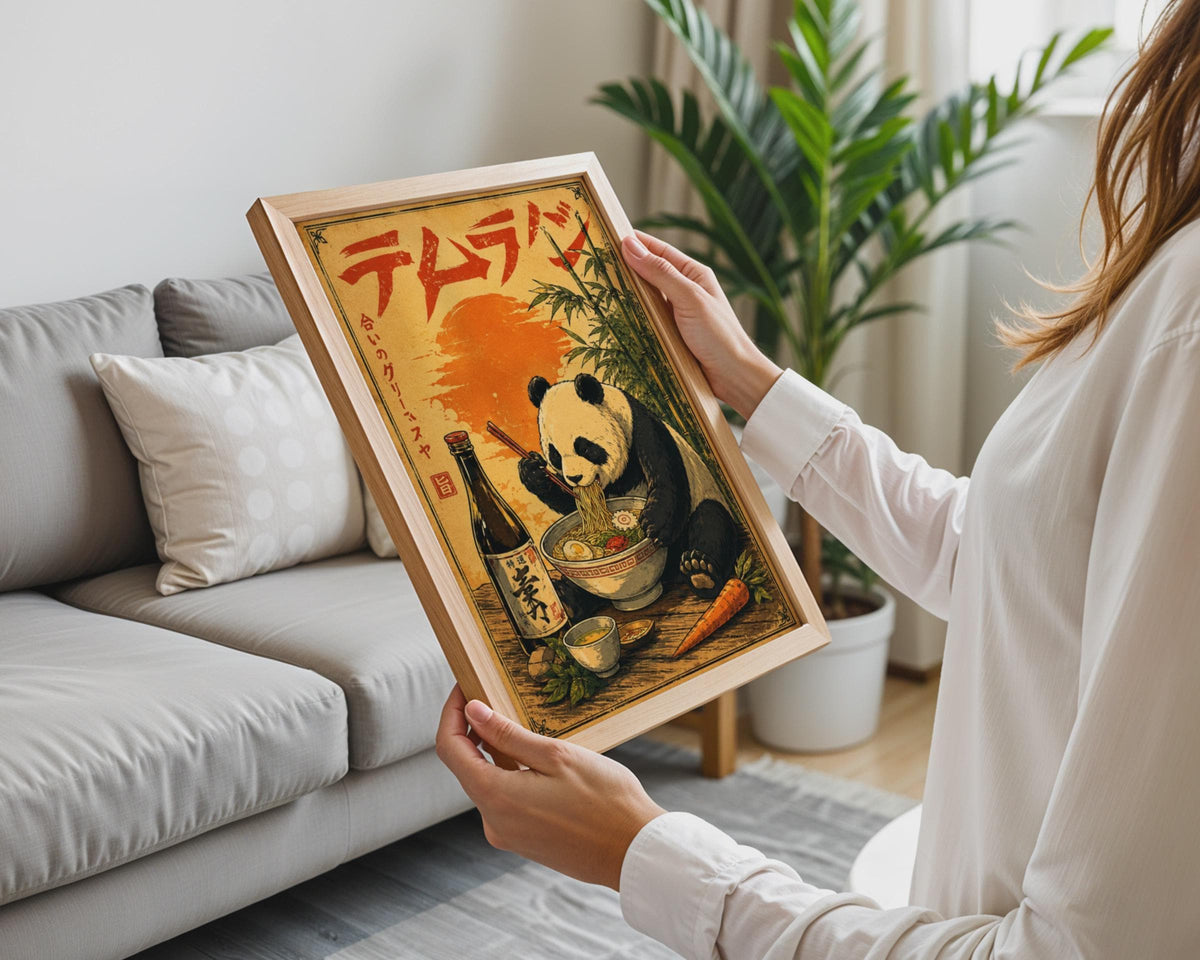 Panda Ramen Poster, Vintage Japanese Wall Art, Retro Asian Food Print