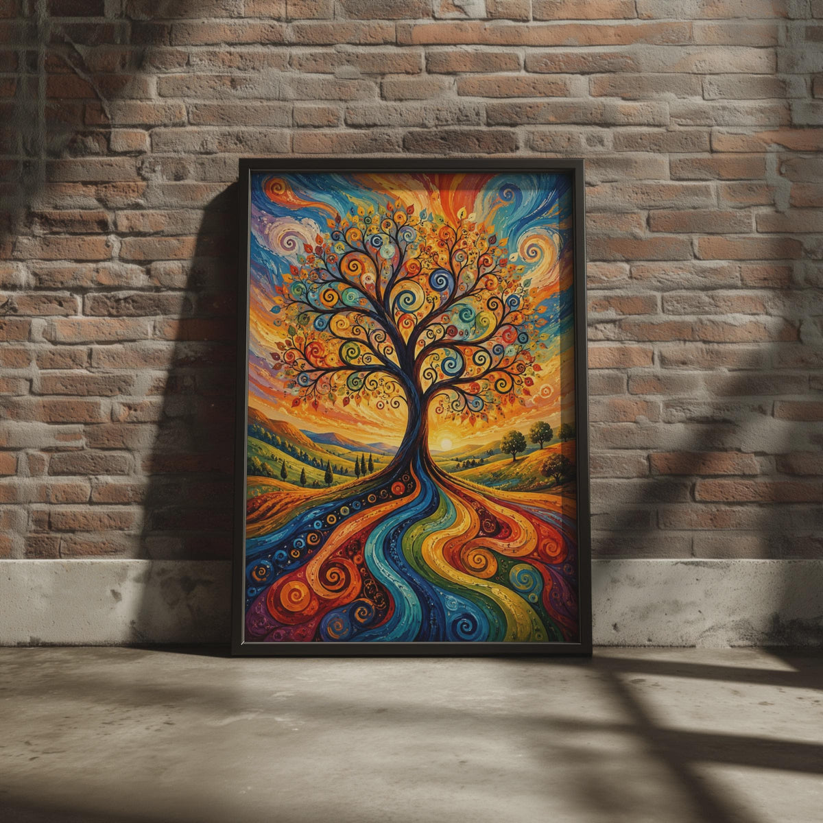 Abstract Retro Tree of Life Print, Psychedelic Swirl Wall Art, Boho Landscape Decor