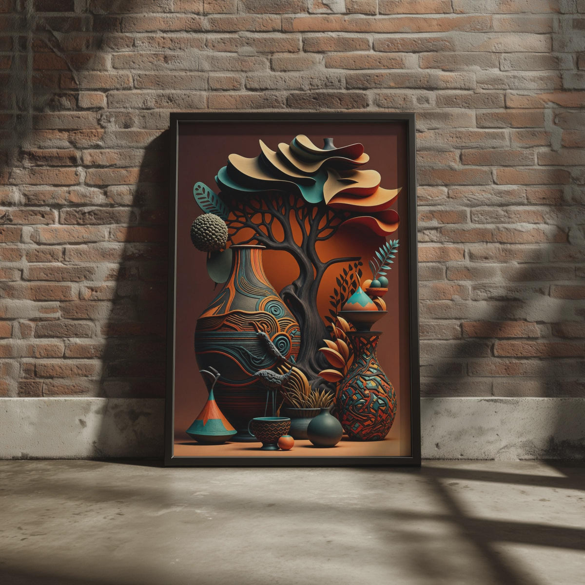 African Vases Tribal Pottery Print, Boho Terracotta Ethnic Wall Art