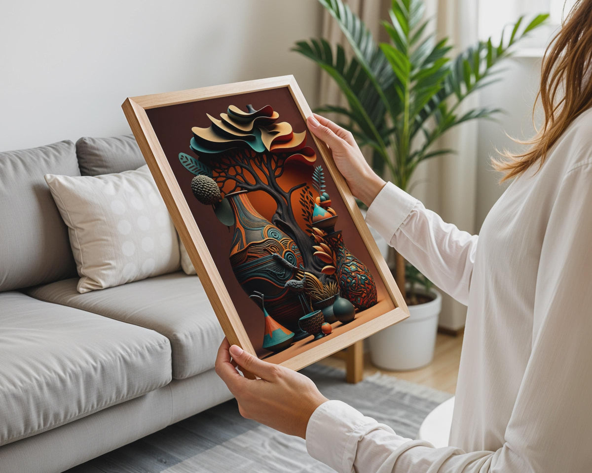 African Vases Tribal Pottery Print, Boho Terracotta Ethnic Wall Art