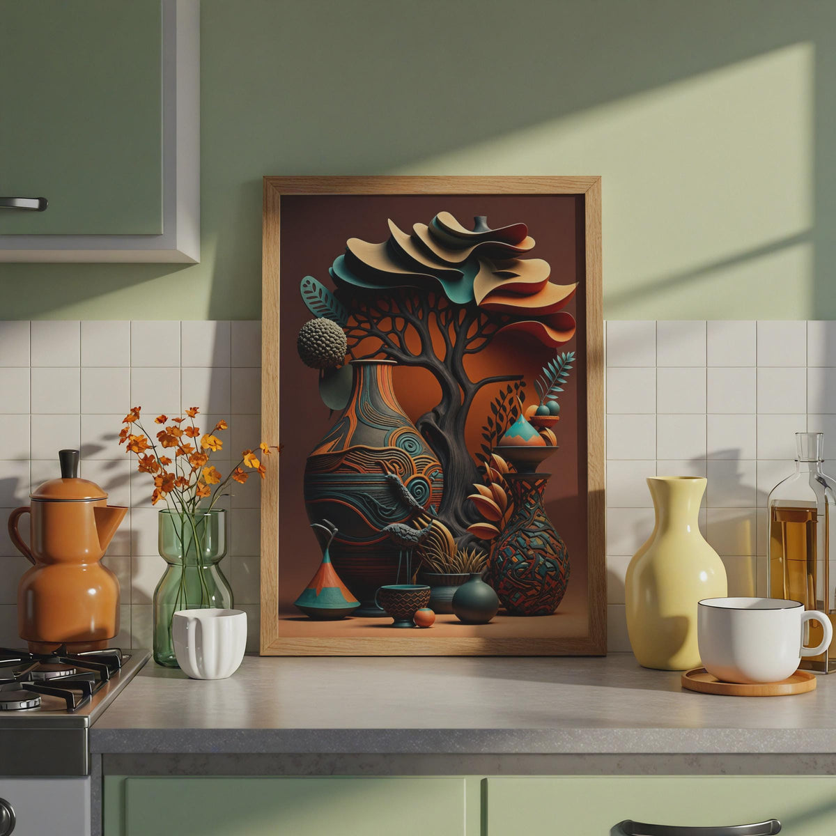 African Vases Tribal Pottery Print, Boho Terracotta Ethnic Wall Art