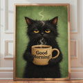 Grumpy Black Cat Coffee Poster, Vintage Style Humour Kitchen Print