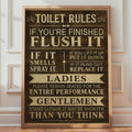 Funny Toilet Rules Poster, Rustic Wood Effect Bathroom Art, Vintage Typography (Print)