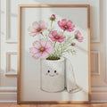 Funny Toilet Roll Flower Poster, Kawaii Cosmos Bathroom Art Print