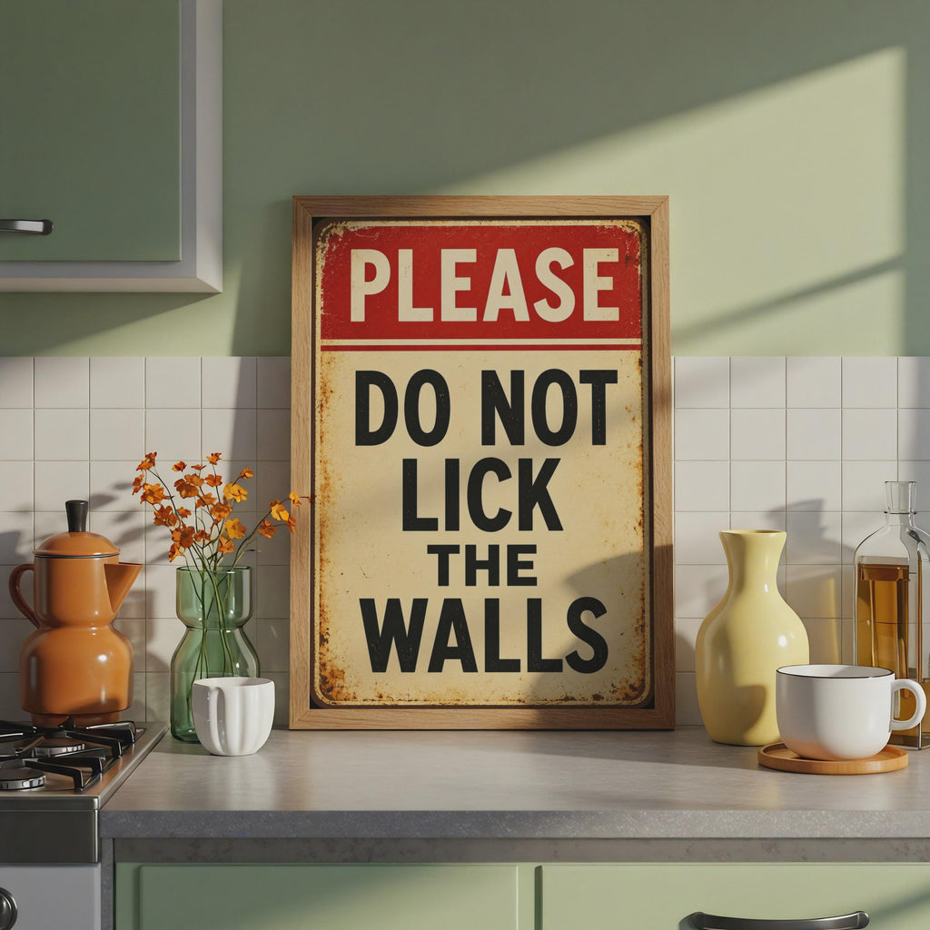 Please Do Not Lick Walls Vintage Sign Poster, Humorous Retro Wall Art